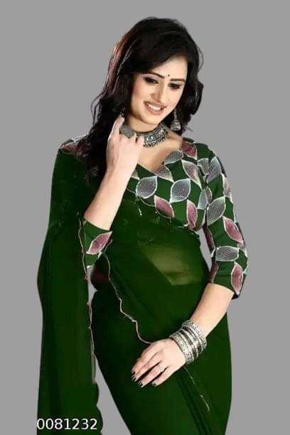 Kalpana Creation Georgette Solid Saree With Unstitched Blouse Piece ( Multicolor )     			Kalpana Creation Georgette Solid Saree With Unstitched Blouse Piece ( Multicolor )
