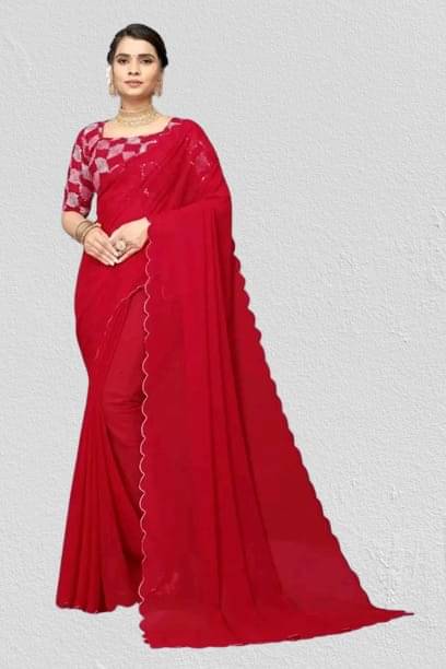 Kalpana Creation Georgette Solid Saree With Unstitched Blouse Piece ( Multicolor )     			Kalpana Creation Georgette Solid Saree With Unstitched Blouse Piece ( Multicolor )
