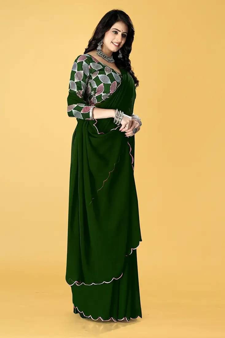 Kalpana Creation Georgette Solid Saree With Unstitched Blouse Piece ( Multicolor ) Kalpana Creation Georgette Solid Saree With Unstitched Blouse Piece ( Multicolor )