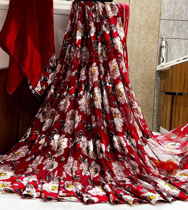Sitanjali Georgette Printed Saree With Unstitched Blouse Piece ( Red ) Sitanjali Georgette Printed Saree With Unstitched Blouse Piece ( Red )