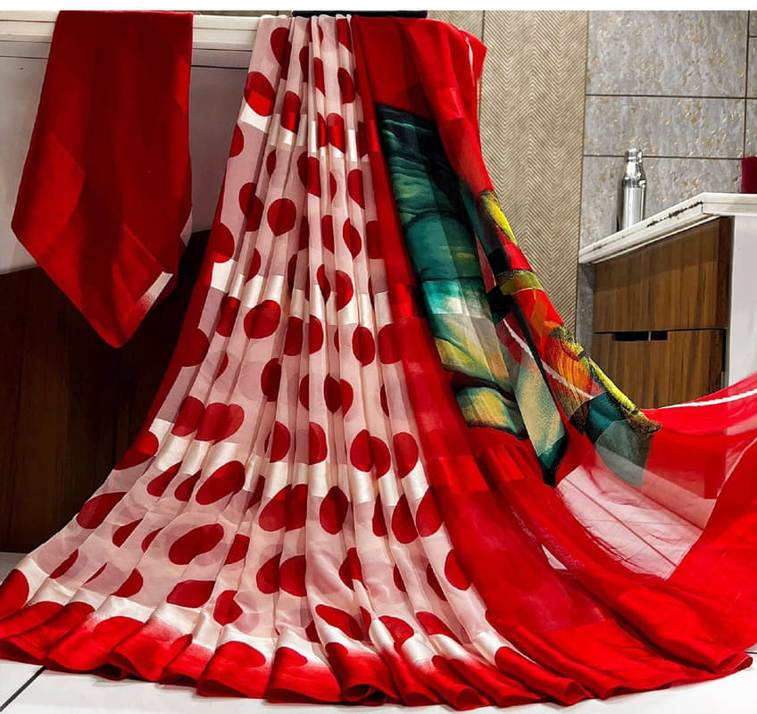 Sitanjali Georgette Printed Saree With Unstitched Blouse Piece ( Red ) Sitanjali Georgette Printed Saree With Unstitched Blouse Piece ( Red )