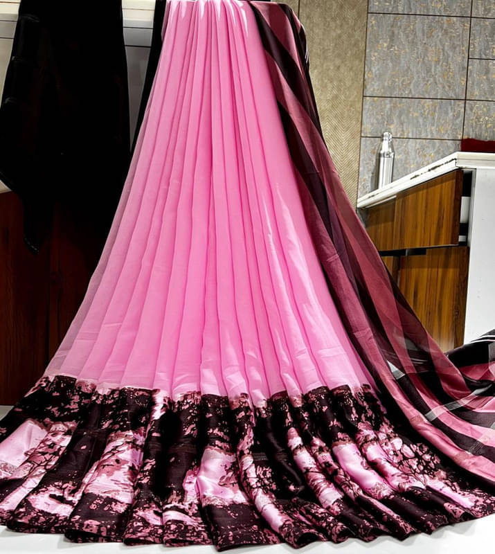 Sitanjali Georgette Printed Saree With Unstitched Blouse Piece ( Pink )     			Sitanjali Georgette Printed Saree With Unstitched Blouse Piece ( Pink )