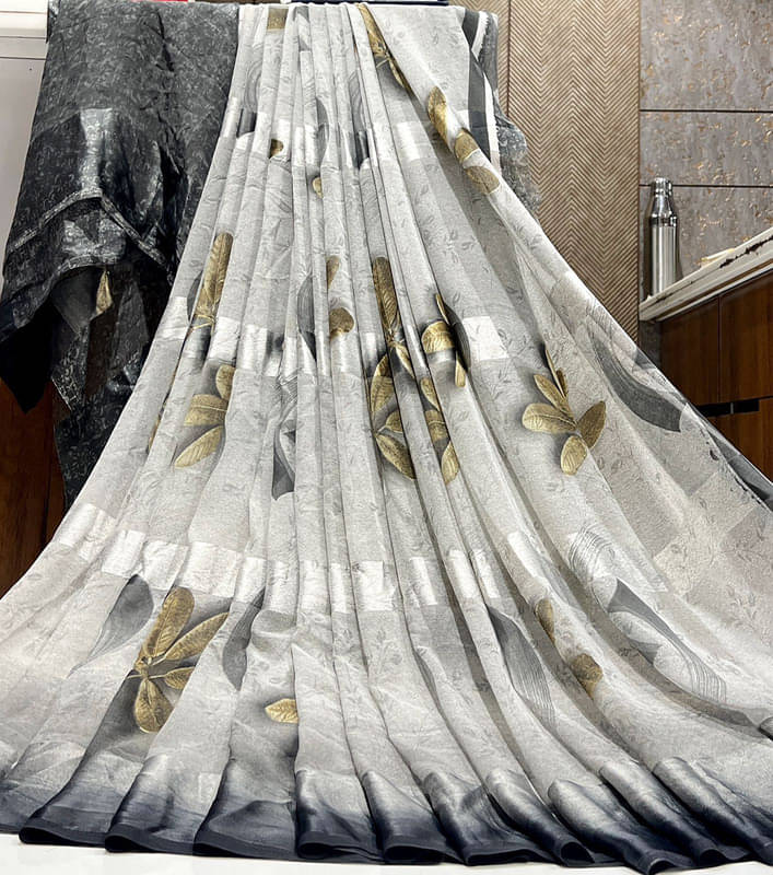     			Sitanjali Georgette Printed Saree With Unstitched Blouse Piece ( Grey )