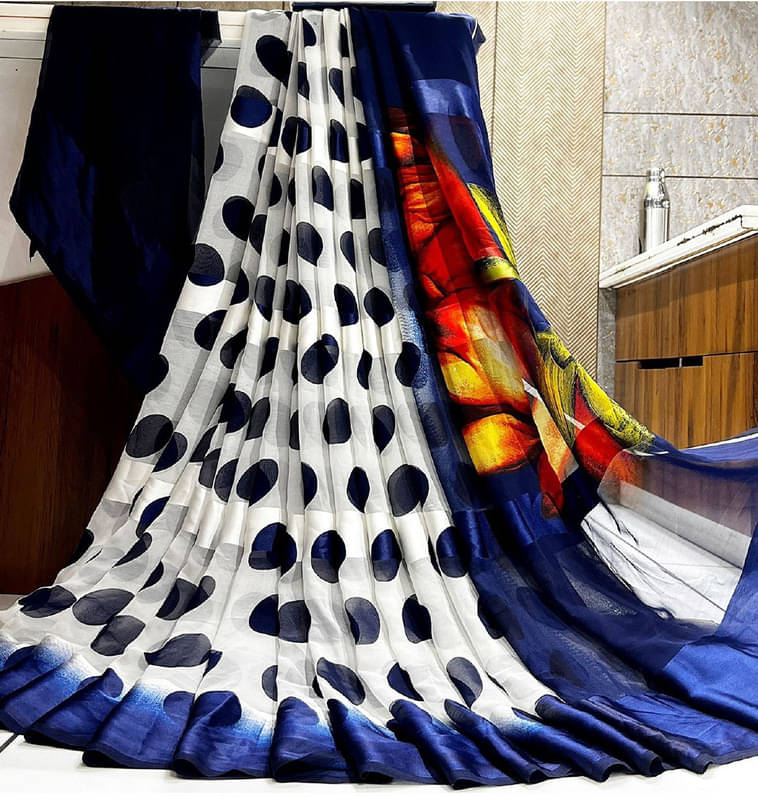 Sitanjali Georgette Printed Saree With Unstitched Blouse Piece ( Navy Blue ) Sitanjali Georgette Printed Saree With Unstitched Blouse Piece ( Navy Blue )