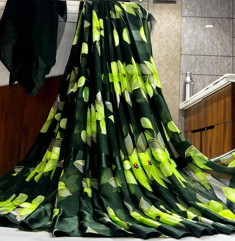Sitanjali Georgette Printed Saree With Unstitched Blouse Piece ( Green ) Sitanjali Georgette Printed Saree With Unstitched Blouse Piece ( Green )