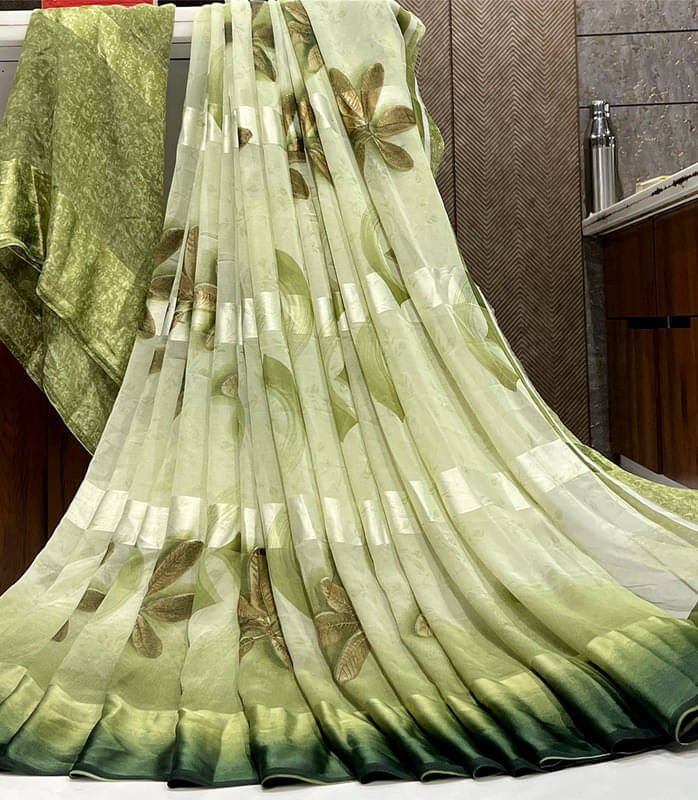 Sitanjali Georgette Printed Saree With Unstitched Blouse Piece ( Green ) Sitanjali Georgette Printed Saree With Unstitched Blouse Piece ( Green )