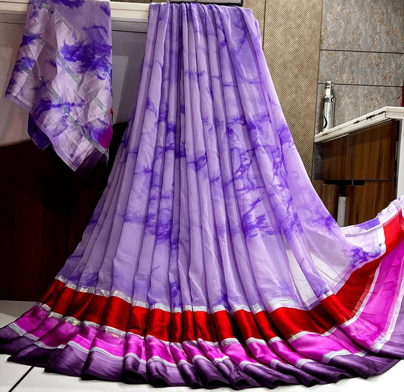     			Sitanjali Georgette Printed Saree With Unstitched Blouse Piece ( Purple )