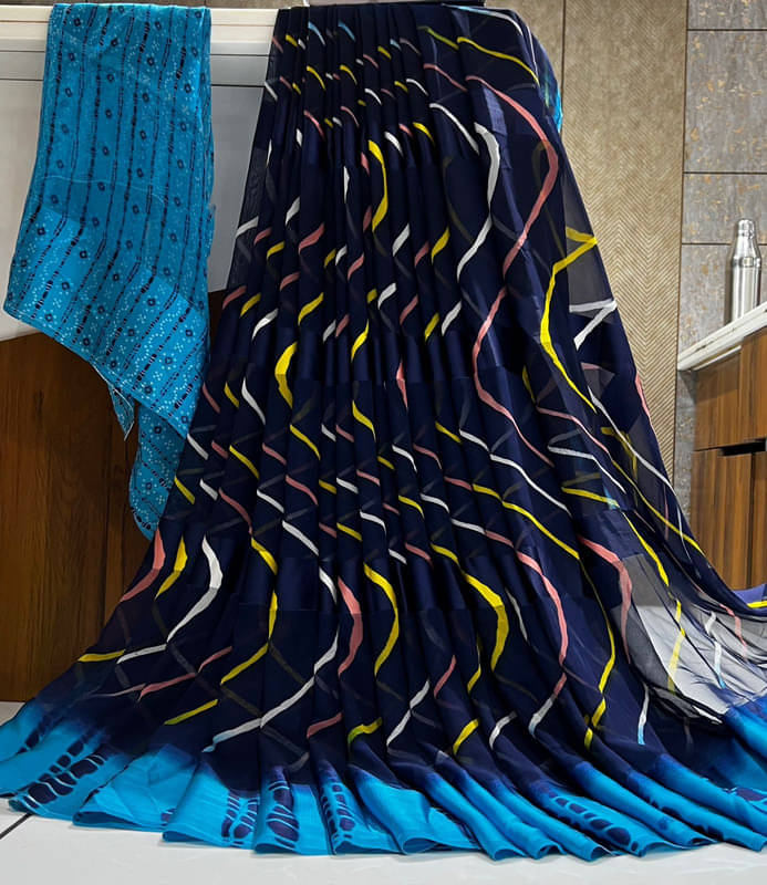 Sitanjali Georgette Printed Saree With Unstitched Blouse Piece ( Blue ) Sitanjali Georgette Printed Saree With Unstitched Blouse Piece ( Blue )