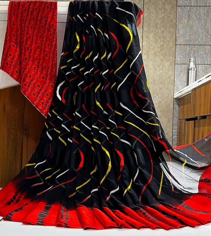     			Sitanjali Georgette Printed Saree With Unstitched Blouse Piece ( Red )