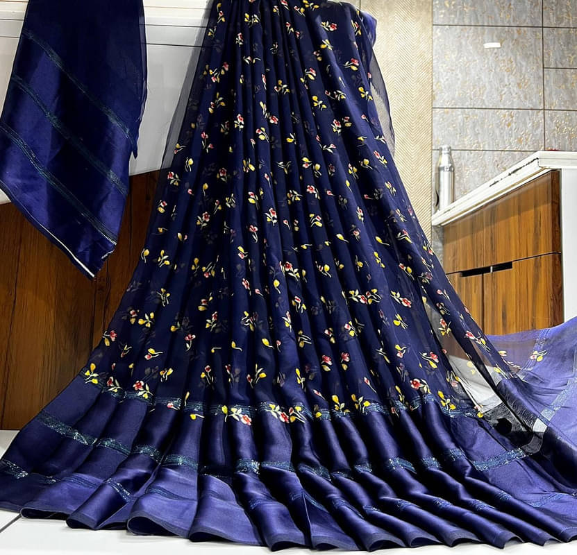 Sitanjali Georgette Printed Saree With Unstitched Blouse Piece ( Blue ) Sitanjali Georgette Printed Saree With Unstitched Blouse Piece ( Blue )