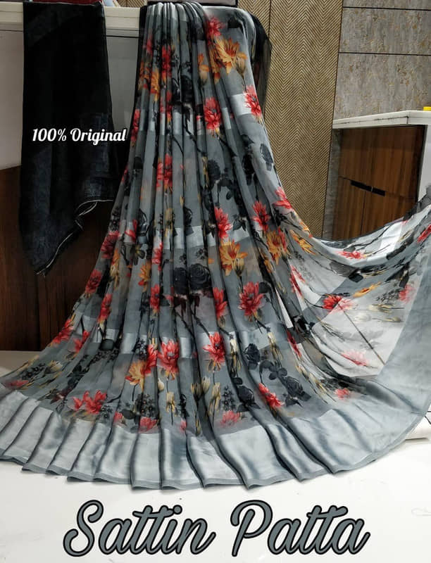 Sitanjali Georgette Printed Saree With Unstitched Blouse Piece ( Grey ) - Sarees | Buy online on ZillyBuy