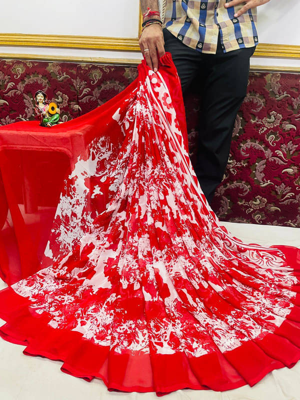 Sitanjali Georgette Printed Saree With Unstitched Blouse Piece ( Red ) Sitanjali Georgette Printed Saree With Unstitched Blouse Piece ( Red )
