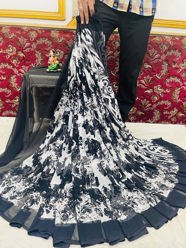 Sitanjali Georgette Printed Saree With Unstitched Blouse Piece ( Black ) Sitanjali Georgette Printed Saree With Unstitched Blouse Piece ( Black )