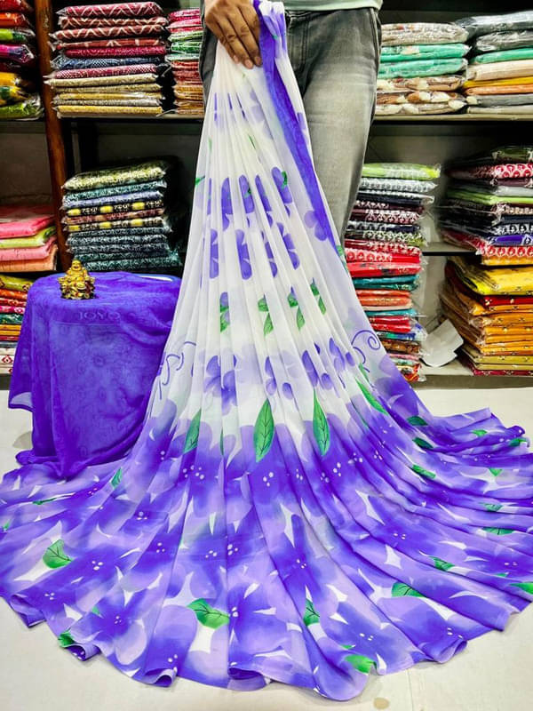Sitanjali Georgette Printed Saree With Unstitched Blouse Piece ( Blue ) Sitanjali Georgette Printed Saree With Unstitched Blouse Piece ( Blue )