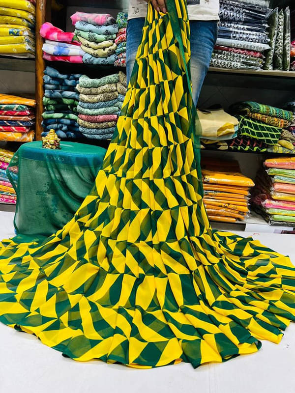 Sitanjali Georgette Printed Saree With Unstitched Blouse Piece ( Yellow ) Sitanjali Georgette Printed Saree With Unstitched Blouse Piece ( Yellow )
