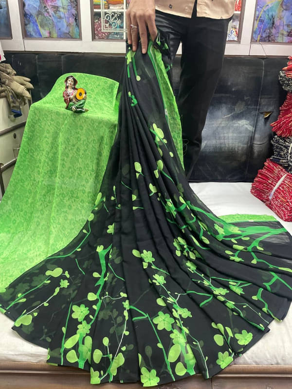 Sitanjali Georgette Printed Saree With Unstitched Blouse Piece ( Green ) Sitanjali Georgette Printed Saree With Unstitched Blouse Piece ( Green )