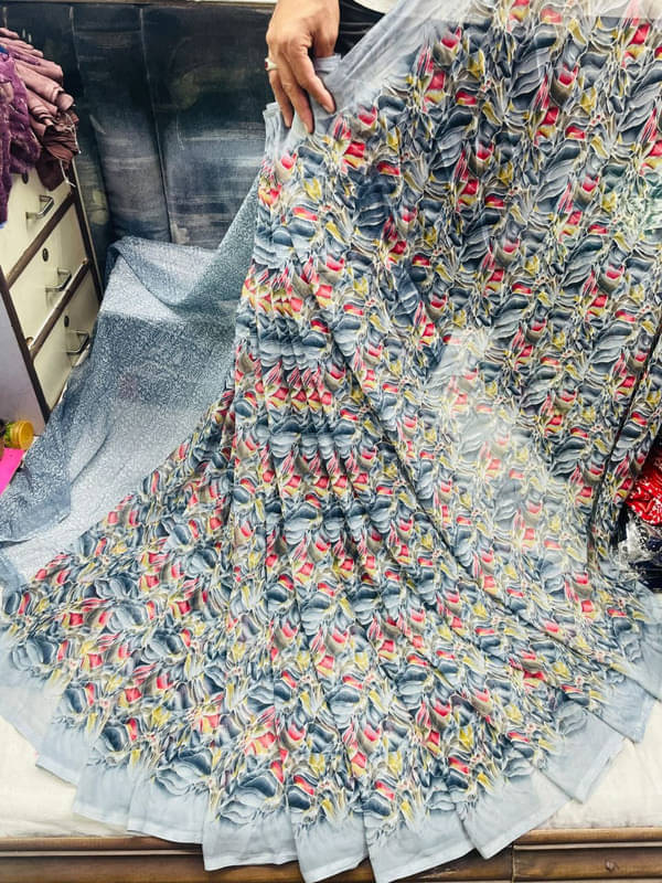 Sitanjali Georgette Printed Saree With Unstitched Blouse Piece ( Grey ) Sitanjali Georgette Printed Saree With Unstitched Blouse Piece ( Grey )