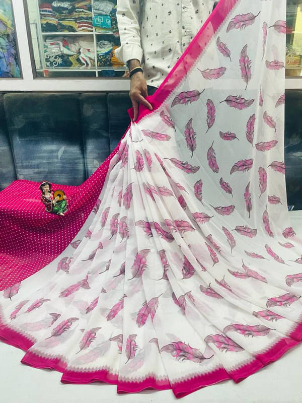 Sitanjali Georgette Printed Saree With Unstitched Blouse Piece ( Pink ) Sitanjali Georgette Printed Saree With Unstitched Blouse Piece ( Pink )