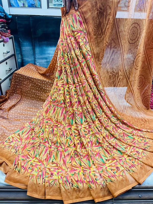     			Sitanjali Georgette Printed Saree With Unstitched Blouse Piece ( Orange )