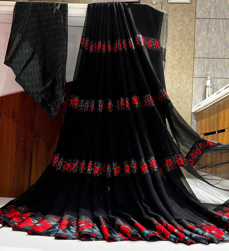 Sitanjali Georgette Printed Saree With Unstitched Blouse Piece ( Red ) Sitanjali Georgette Printed Saree With Unstitched Blouse Piece ( Red )