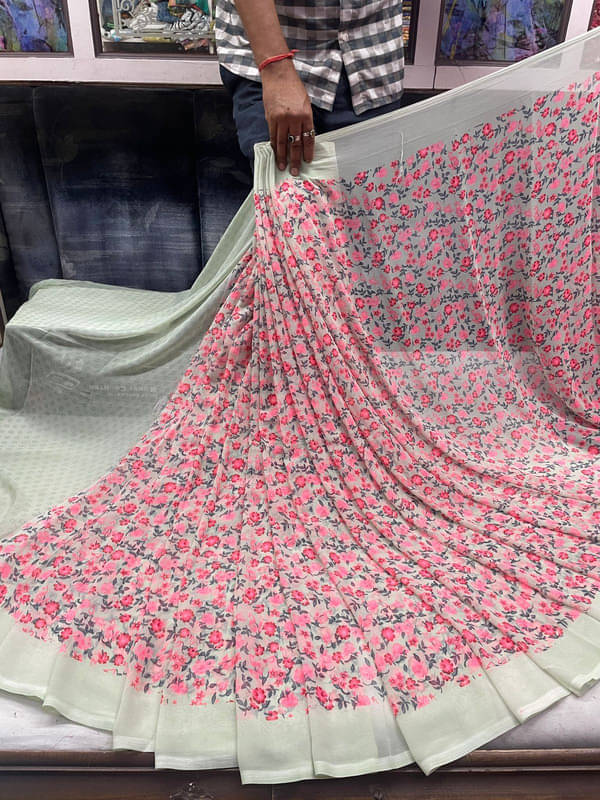     			Sitanjali Georgette Printed Saree With Unstitched Blouse Piece ( Grey )