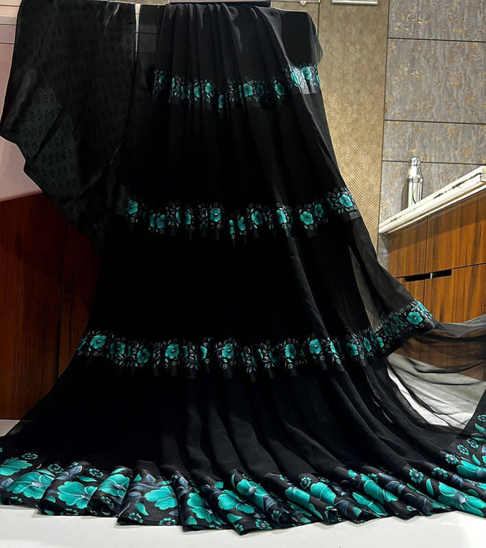 Sitanjali Georgette Printed Saree With Unstitched Blouse Piece ( Green ) Sitanjali Georgette Printed Saree With Unstitched Blouse Piece ( Green )