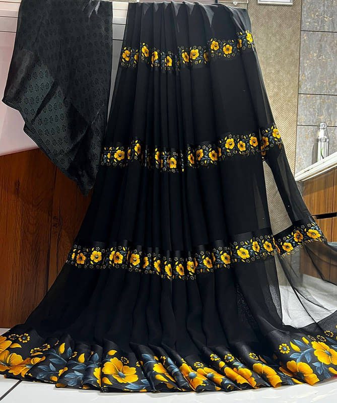 Sitanjali Georgette Printed Saree With Unstitched Blouse Piece ( Yellow ) Sitanjali Georgette Printed Saree With Unstitched Blouse Piece ( Yellow )
