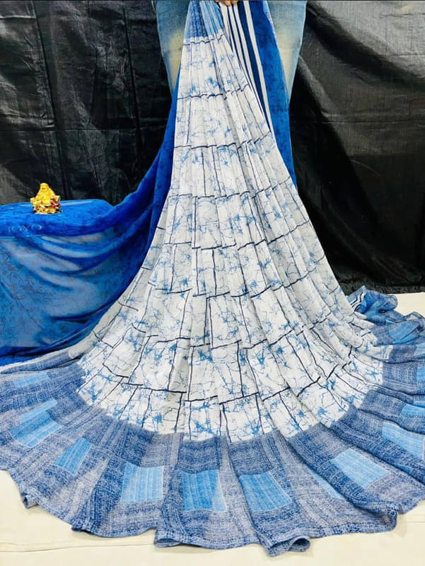     			Sitanjali Georgette Printed Saree With Unstitched Blouse Piece ( Blue )