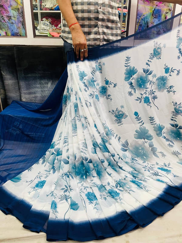     			Sitanjali Georgette Printed Saree With Unstitched Blouse Piece ( Navy Blue )