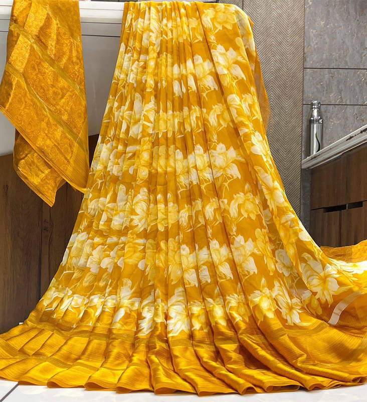 Sitanjali Georgette Printed Saree With Unstitched Blouse Piece ( Yellow ) Sitanjali Georgette Printed Saree With Unstitched Blouse Piece ( Yellow )
