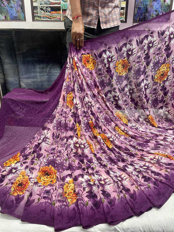 Sitanjali Georgette Printed Saree With Unstitched Blouse Piece ( Purple ) Sitanjali Georgette Printed Saree With Unstitched Blouse Piece ( Purple )