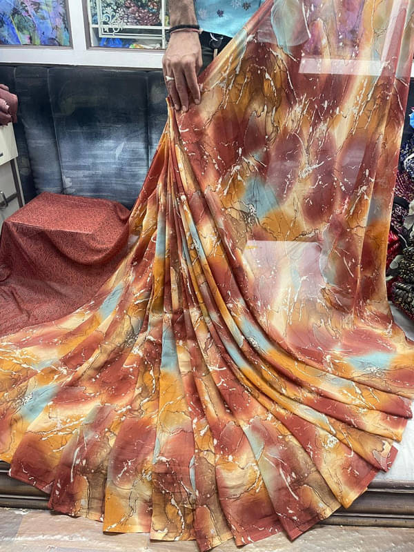 Sitanjali Georgette Printed Saree With Unstitched Blouse Piece ( Orange ) Sitanjali Georgette Printed Saree With Unstitched Blouse Piece ( Orange )