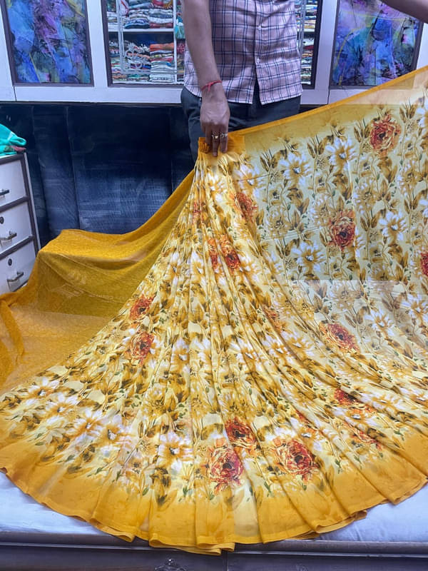 Sitanjali Georgette Printed Saree With Unstitched Blouse Piece ( Yellow ) Sitanjali Georgette Printed Saree With Unstitched Blouse Piece ( Yellow )