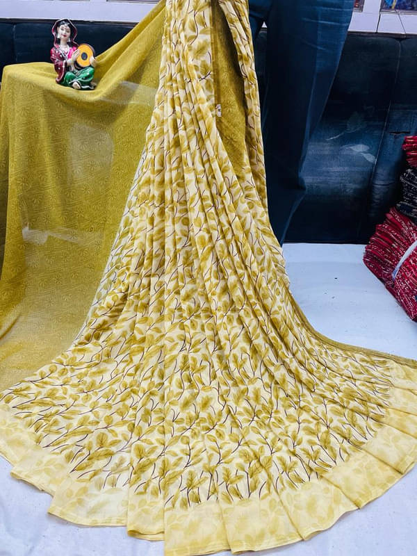 Sitanjali Georgette Printed Saree With Unstitched Blouse Piece ( Yellow ) Sitanjali Georgette Printed Saree With Unstitched Blouse Piece ( Yellow )