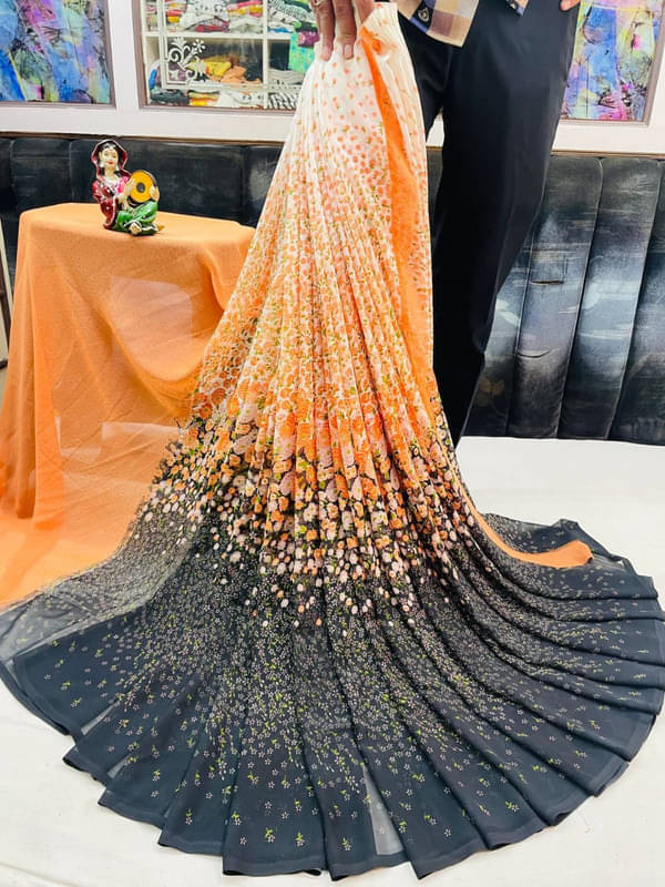 Sitanjali Georgette Printed Saree With Unstitched Blouse Piece ( Orange ) Sitanjali Georgette Printed Saree With Unstitched Blouse Piece ( Orange )