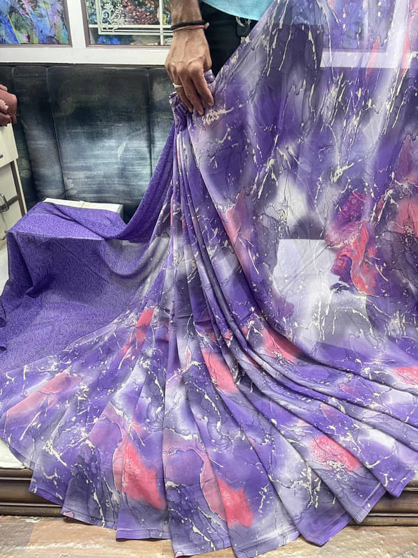 Sitanjali Georgette Printed Saree With Unstitched Blouse Piece ( Purple ) Sitanjali Georgette Printed Saree With Unstitched Blouse Piece ( Purple )