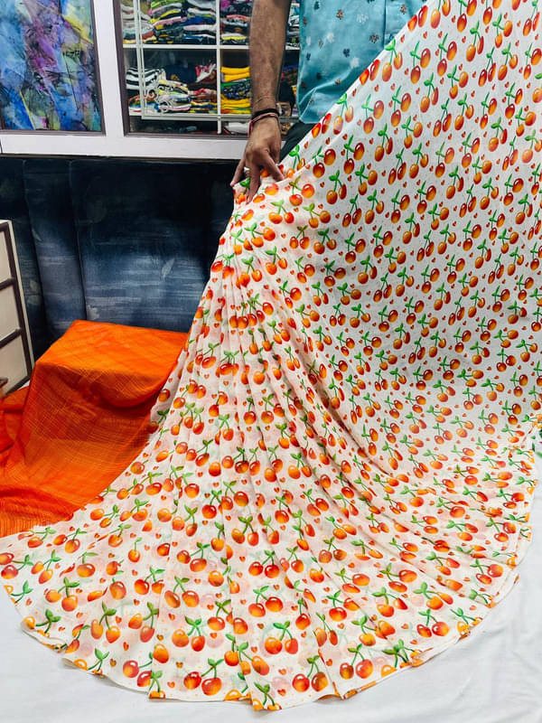     			Sitanjali Lifestyle Georgette Printed Saree With Unstitched Blouse Piece ( Orange )