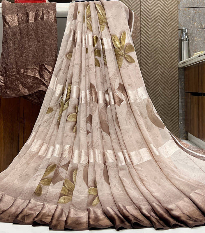     			Sitanjali Lifestyle Georgette Printed Saree With Unstitched Blouse Piece ( Brown )