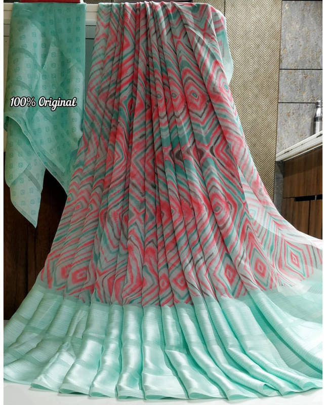 Sitanjali Lifestyle Georgette Printed Saree With Unstitched Blouse Piece ( Blue ) Sitanjali Lifestyle Georgette Printed Saree With Unstitched Blouse Piece ( Blue )