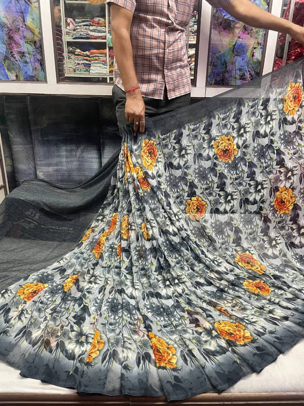     			Sitanjali Lifestyle Georgette Printed Saree With Unstitched Blouse Piece ( Black )