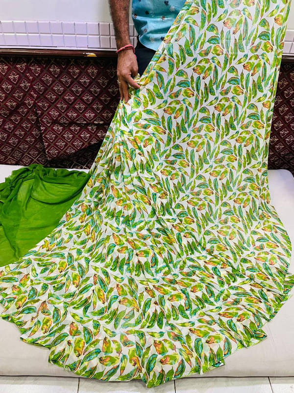     			Sitanjali Lifestyle Georgette Printed Saree With Unstitched Blouse Piece ( Green )