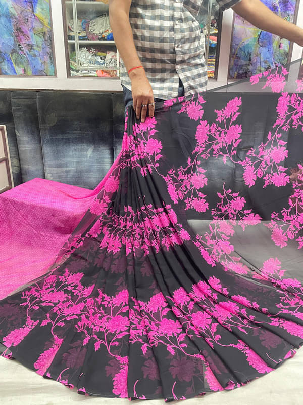 Sitanjali Lifestyle Georgette Printed Saree With Unstitched Blouse Piece ( Pink ) Sitanjali Lifestyle Georgette Printed Saree With Unstitched Blouse Piece ( Pink )