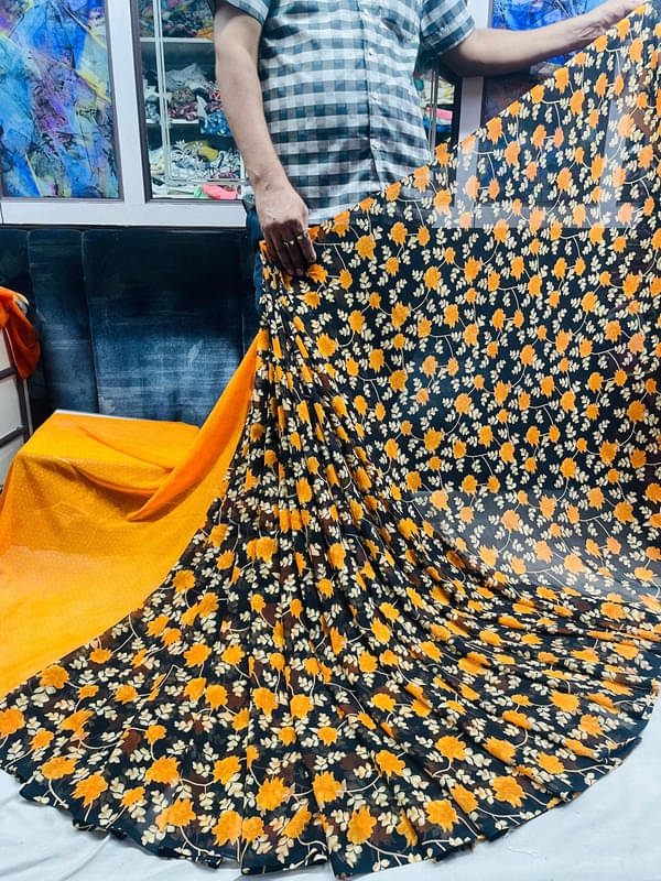 Sitanjali Lifestyle Georgette Printed Saree With Unstitched Blouse Piece ( Orange ) Sitanjali Lifestyle Georgette Printed Saree With Unstitched Blouse Piece ( Orange )