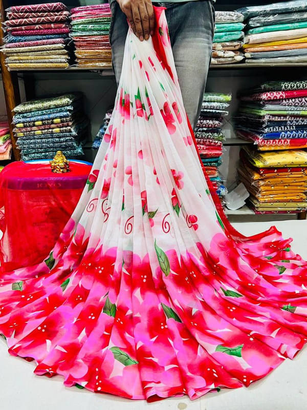 Sitanjali Lifestyle Georgette Printed Saree With Unstitched Blouse Piece ( Pink ) Sitanjali Lifestyle Georgette Printed Saree With Unstitched Blouse Piece ( Pink )