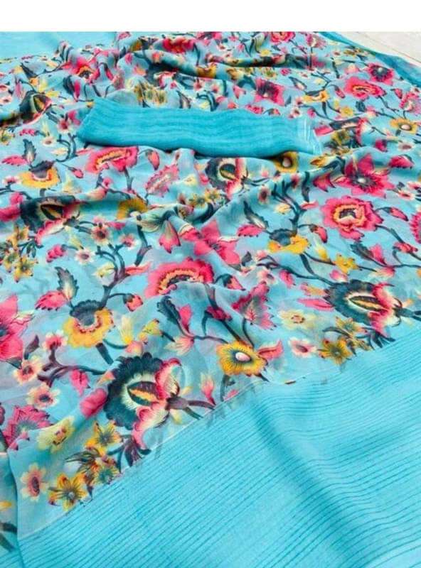 Sitanjali Lifestyle Georgette Printed Saree With Unstitched Blouse Piece ( Blue ) Sitanjali Lifestyle Georgette Printed Saree With Unstitched Blouse Piece ( Blue )