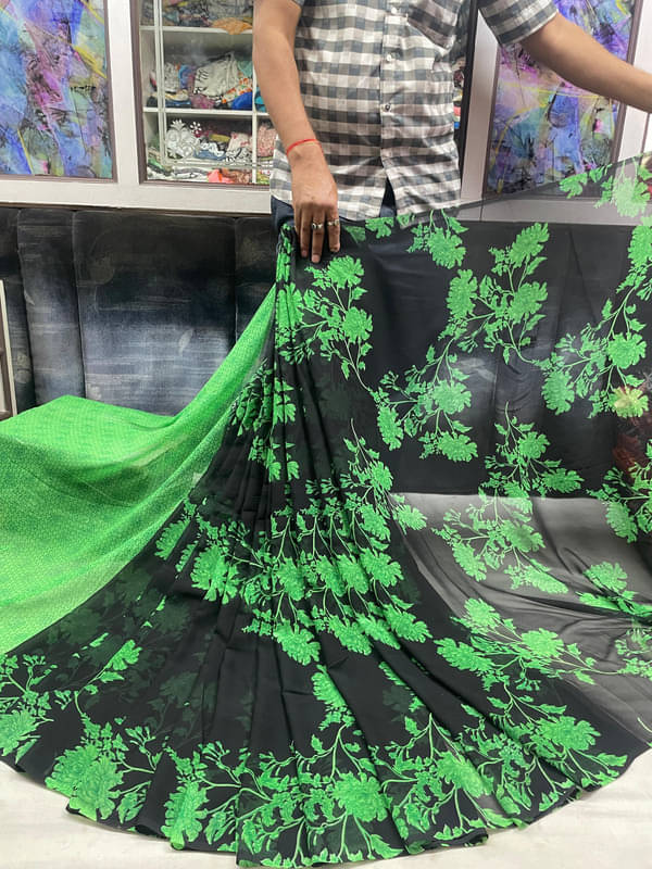     			Sitanjali Lifestyle Georgette Printed Saree With Unstitched Blouse Piece ( Green )