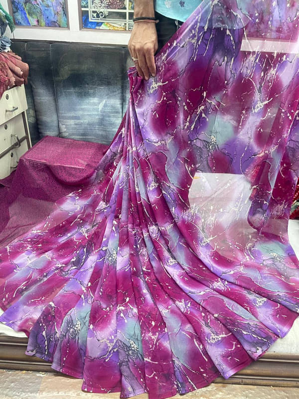 Sitanjali Lifestyle Georgette Printed Saree With Unstitched Blouse Piece ( Wine ) Sitanjali Lifestyle Georgette Printed Saree With Unstitched Blouse Piece ( Wine )