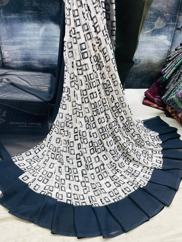 Sitanjali Lifestyle Georgette Printed Saree With Unstitched Blouse Piece ( White ) Sitanjali Lifestyle Georgette Printed Saree With Unstitched Blouse Piece ( White )