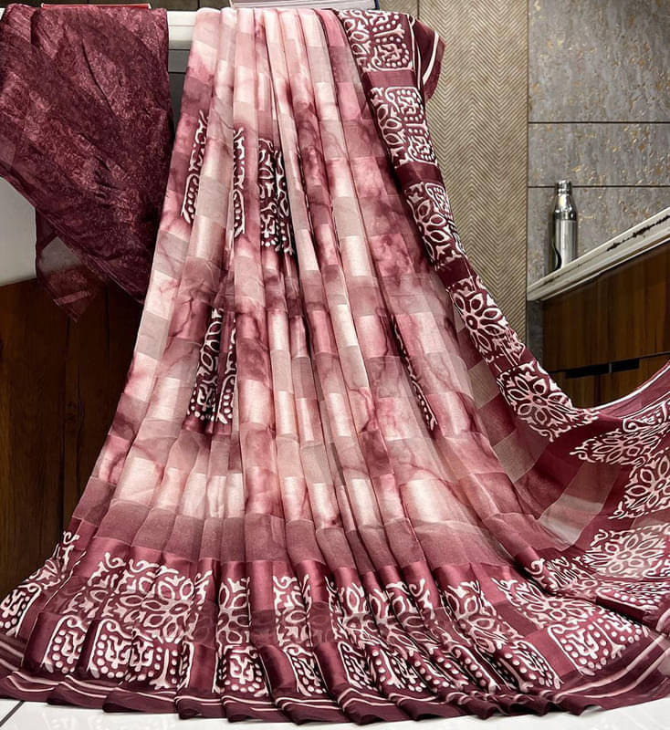 Sitanjali Lifestyle Georgette Printed Saree With Unstitched Blouse Piece ( Wine )     			Sitanjali Lifestyle Georgette Printed Saree With Unstitched Blouse Piece ( Wine )