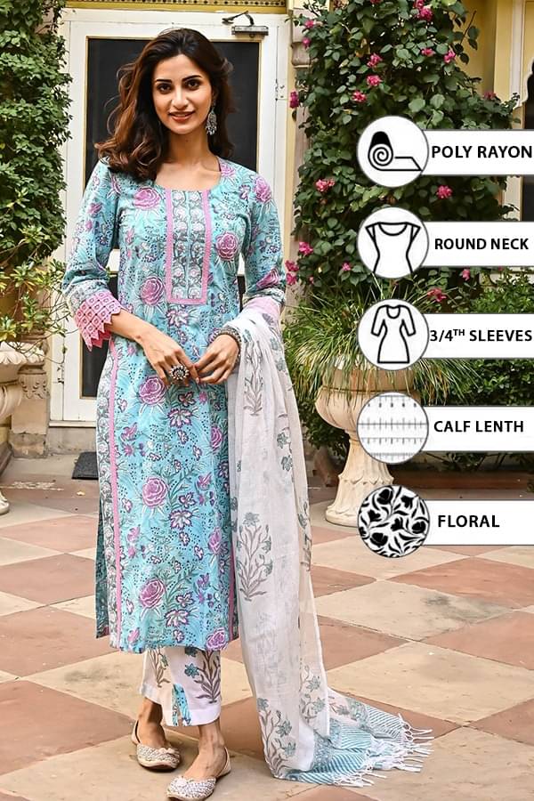 THE FAB FACTORY Viscose Printed Kurti With Pants Women's Stitched Salwar Suit - Multicolor ( Pack of 1 ) THE FAB FACTORY Viscose Printed Kurti With Pants Women's Stitched Salwar Suit - Multicolor ( Pack of 1 )